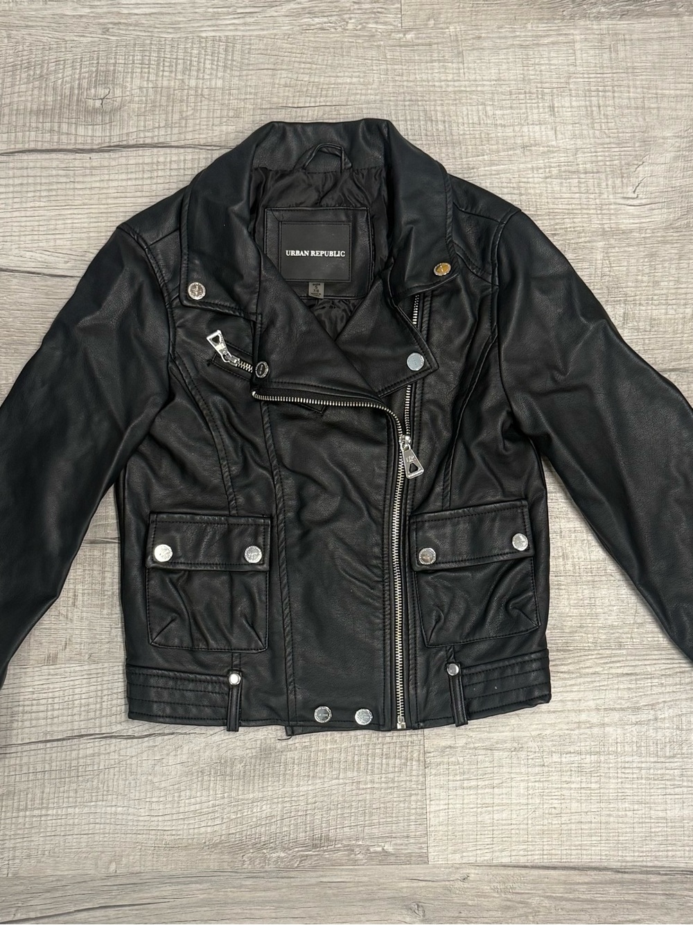 Urban Republic Black Faux Leather Moto Jacket for Kids
